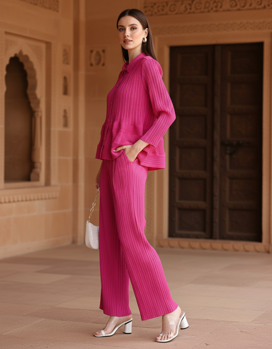 Garnet Polyester Pant Set - Pink