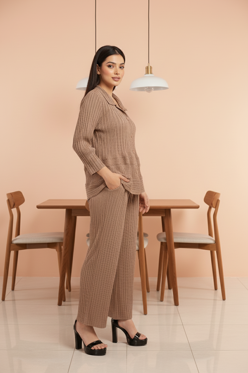 Garnet Polyester Pant Set - Beige