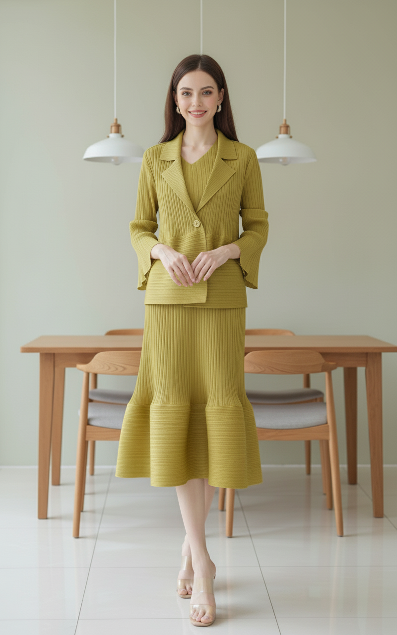 Crew Neck Top Wide Leg Pants - Yellow