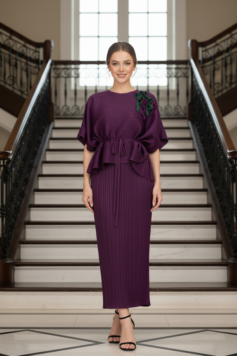 Elegant Two Piece Dress - Purple