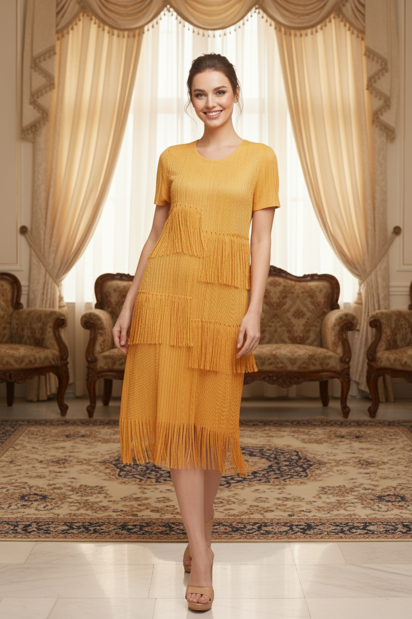 Fringe Party Gown - Yellow