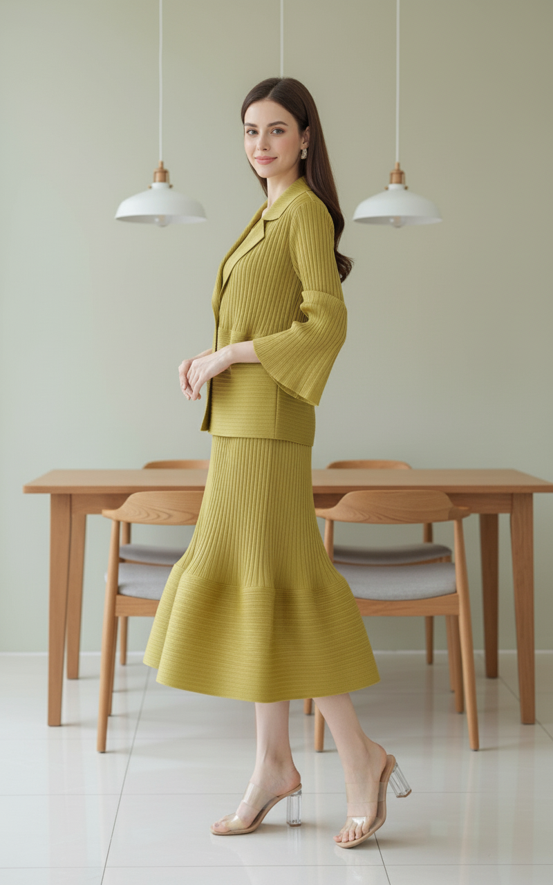 Crew Neck Top Wide Leg Pants - Yellow