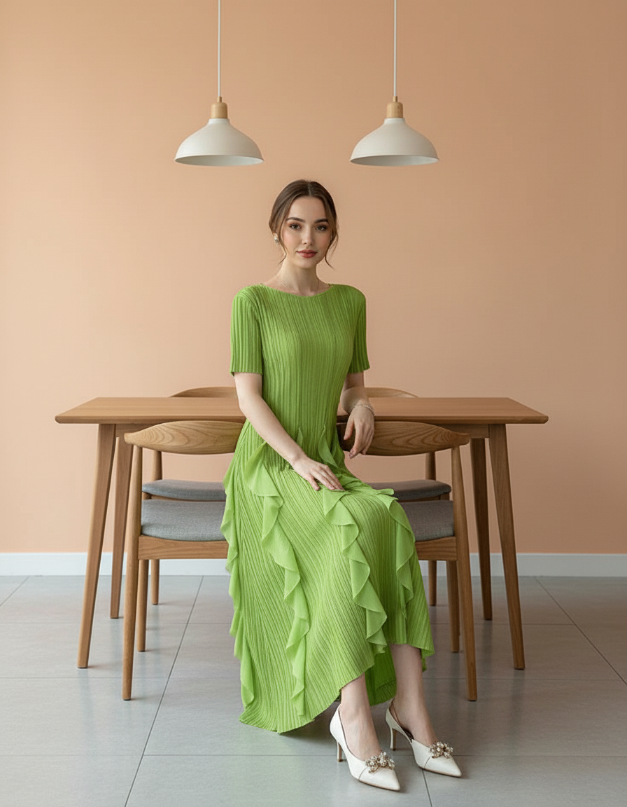 Spring Summer Ruffled Tunic - Green