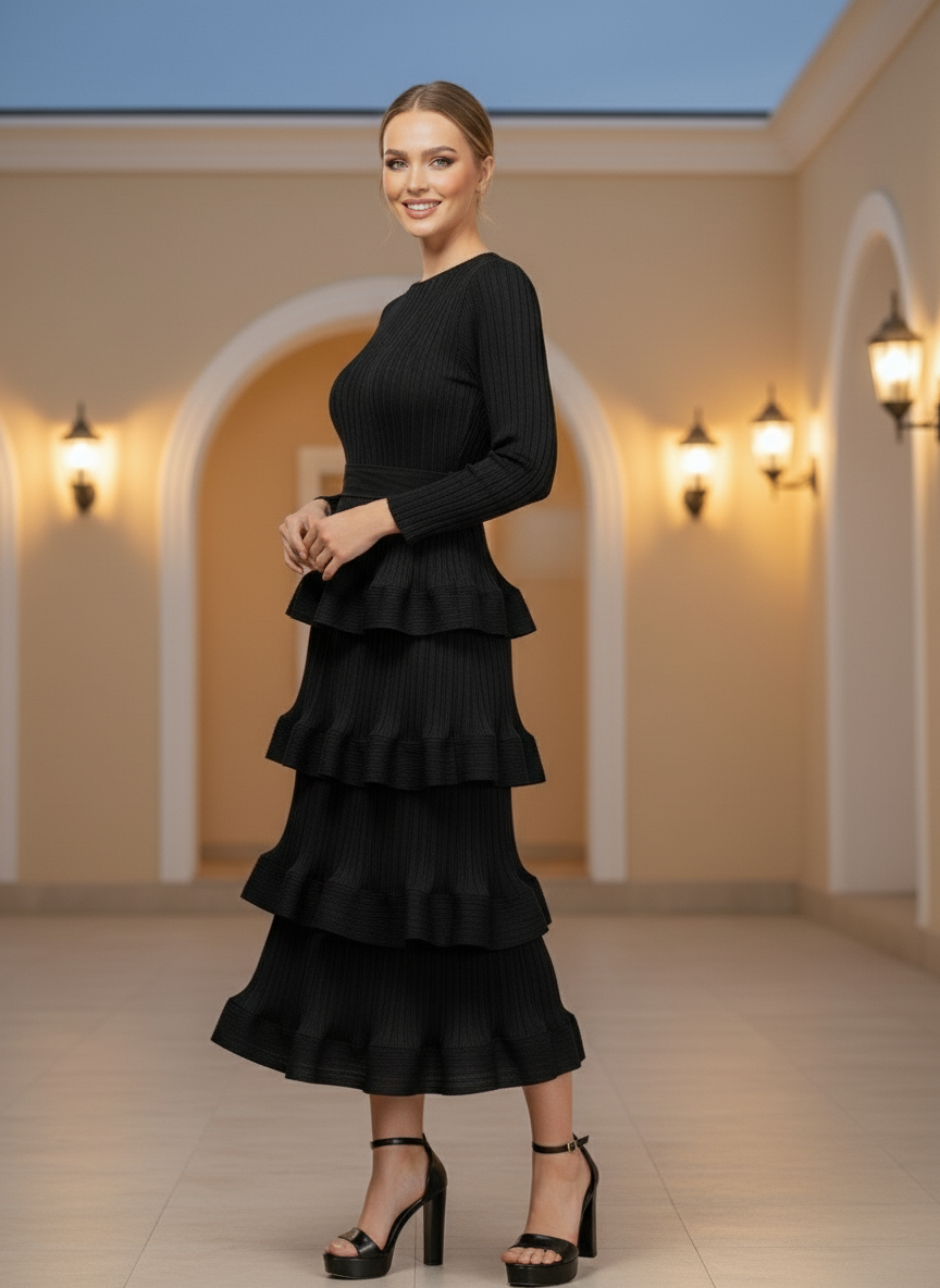 Spring Design Cake Slim Stitching Casual Party - Black