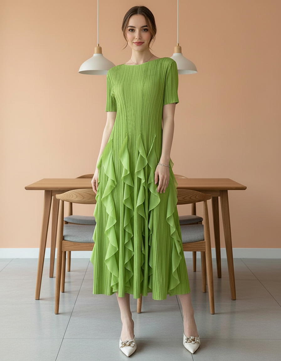 Spring Summer Ruffled Tunic - Green