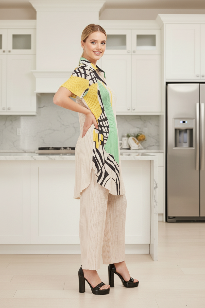 Stitched Yoke Notch Mandarin Neck - White