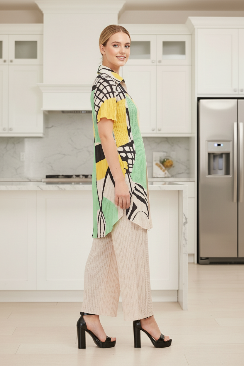 Stitched Yoke Notch Mandarin Neck - White