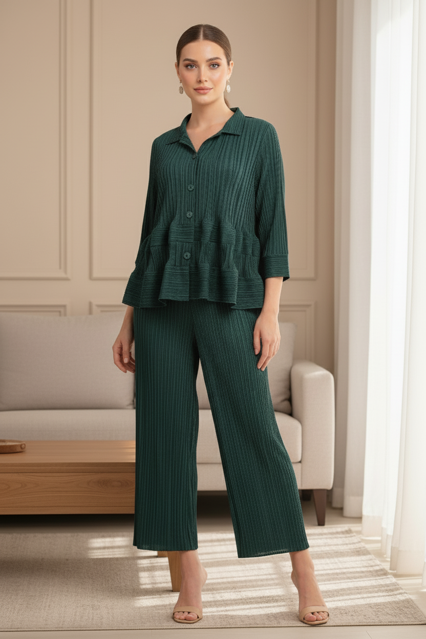 Garnet Polyester Pant Set - Green