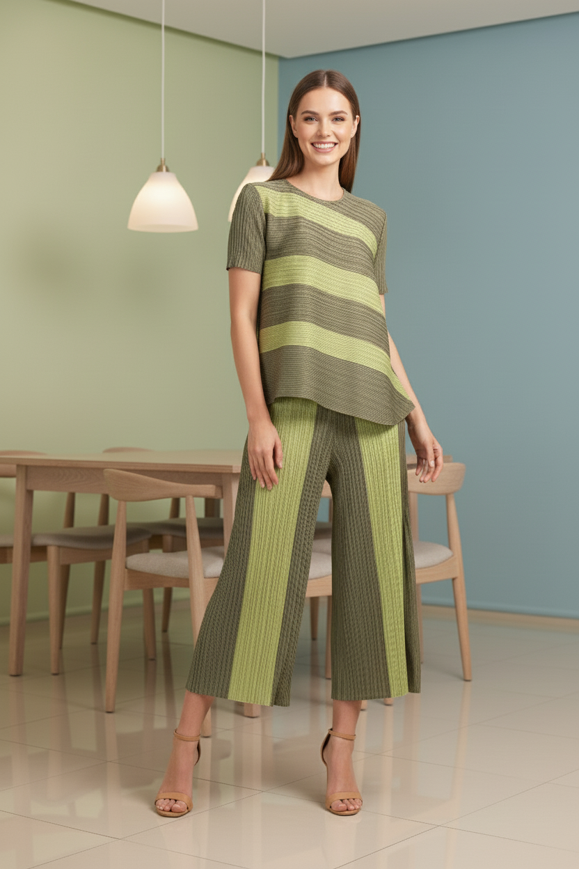 Top Loose Mild Pleated Stretching Skirt Two Pieces Set - Green