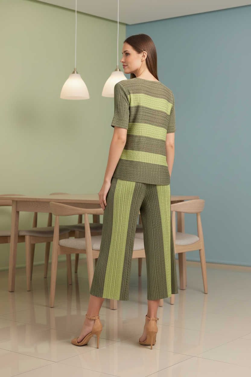 Top Loose Mild Pleated Stretching Skirt Two Pieces Set - Green