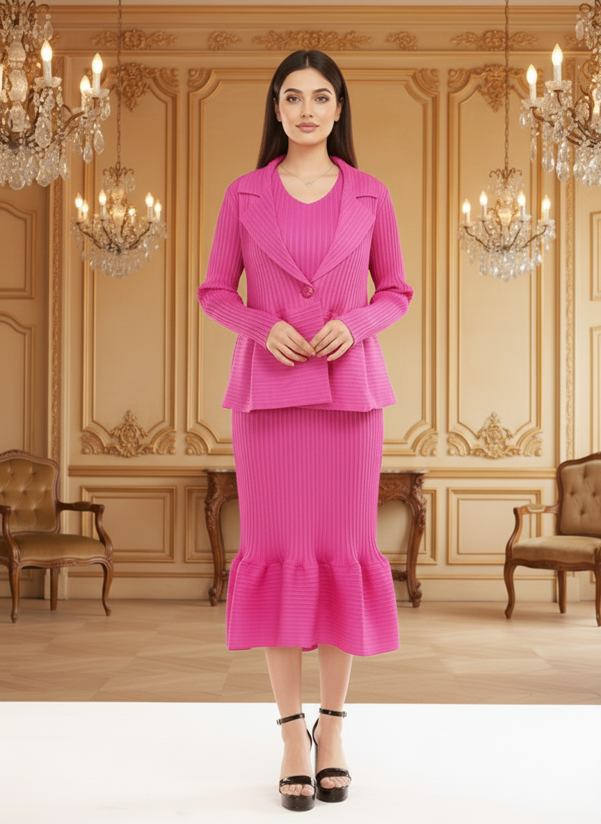 Crew Neck Top Wide Leg Pants - Purple