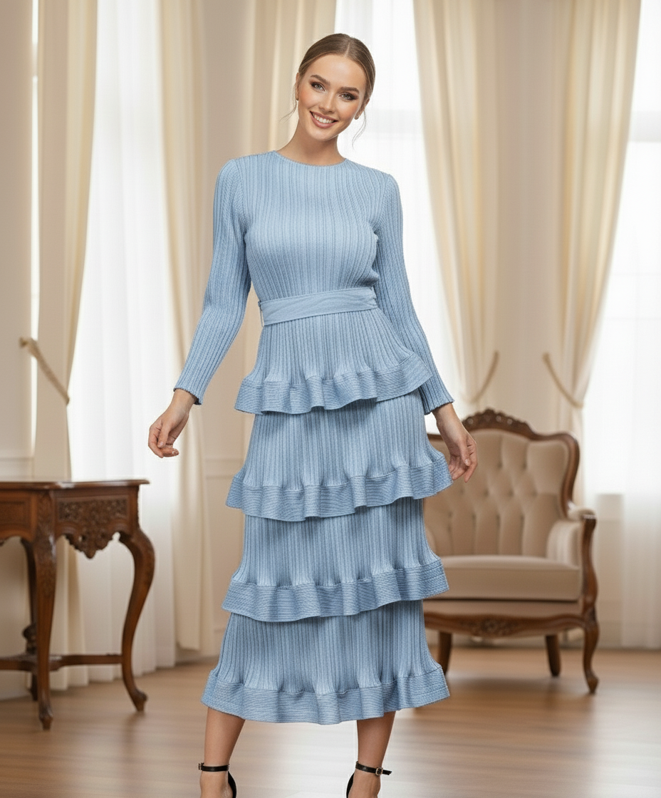 Spring Design Cake Slim Stitching Casual Party - Blue