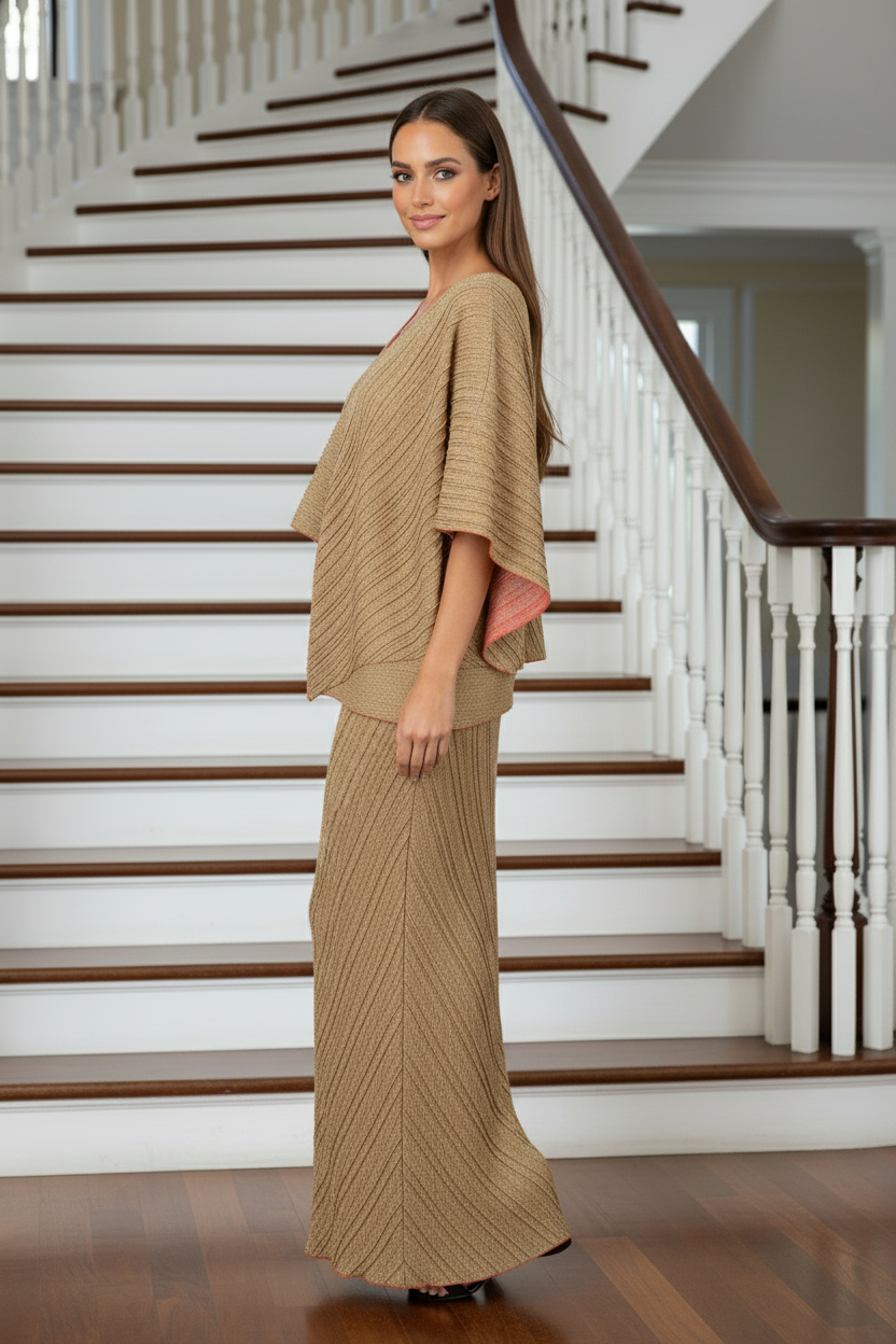 Summer Notched Pleated Dress - Beige