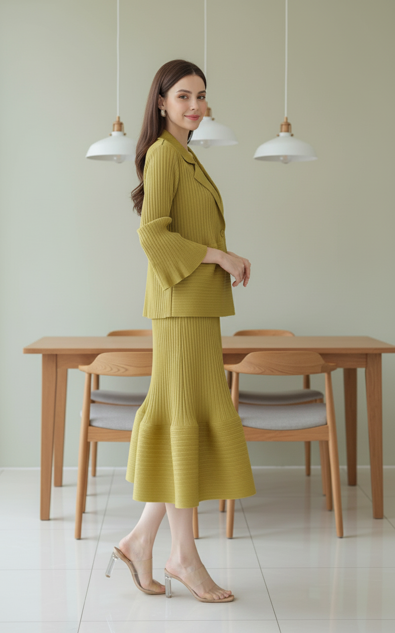 Crew Neck Top Wide Leg Pants - Yellow