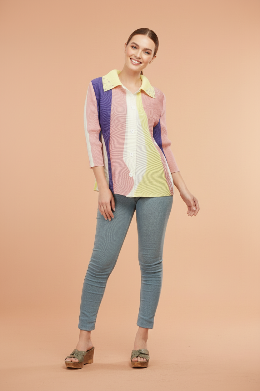 Polyester Edith Color block Printed Shirt