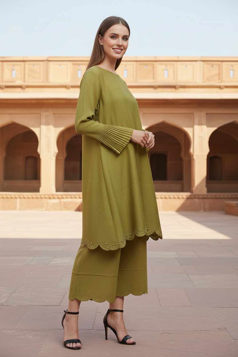 PEARL EMBROIDERED COORD SET - Green