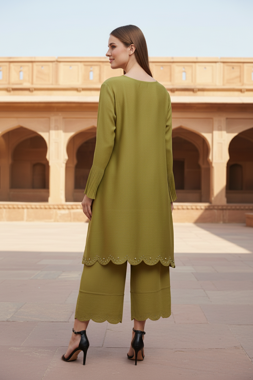 PEARL EMBROIDERED COORD SET - Green