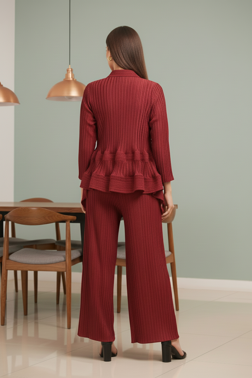 Garnet Polyester Pant Set - Wine Red