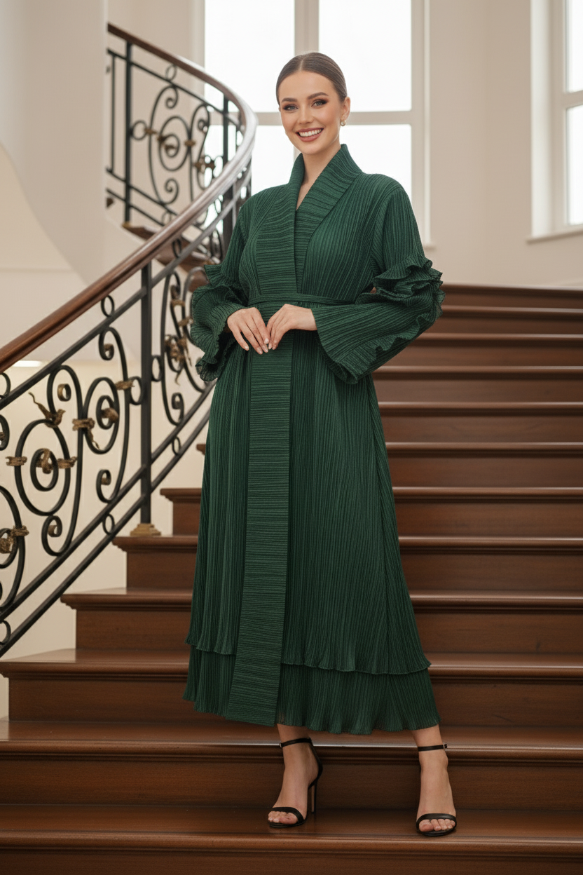 Full Sleeve pleated dress - Green
