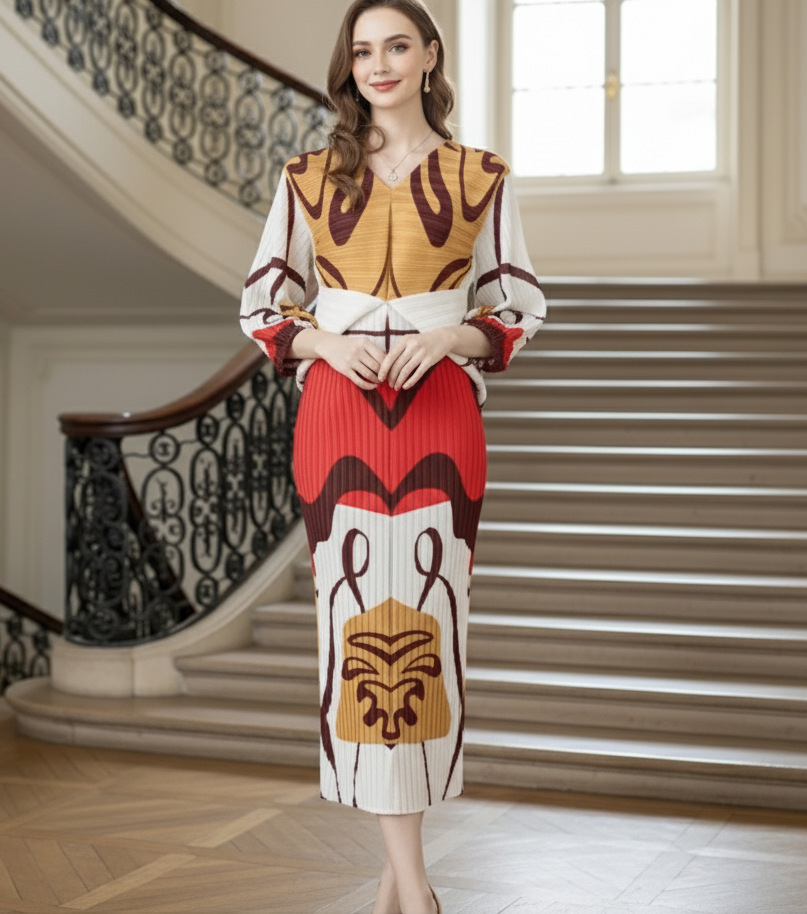 Tangerine Crepe Digital Printed Co-Ord Set - Red