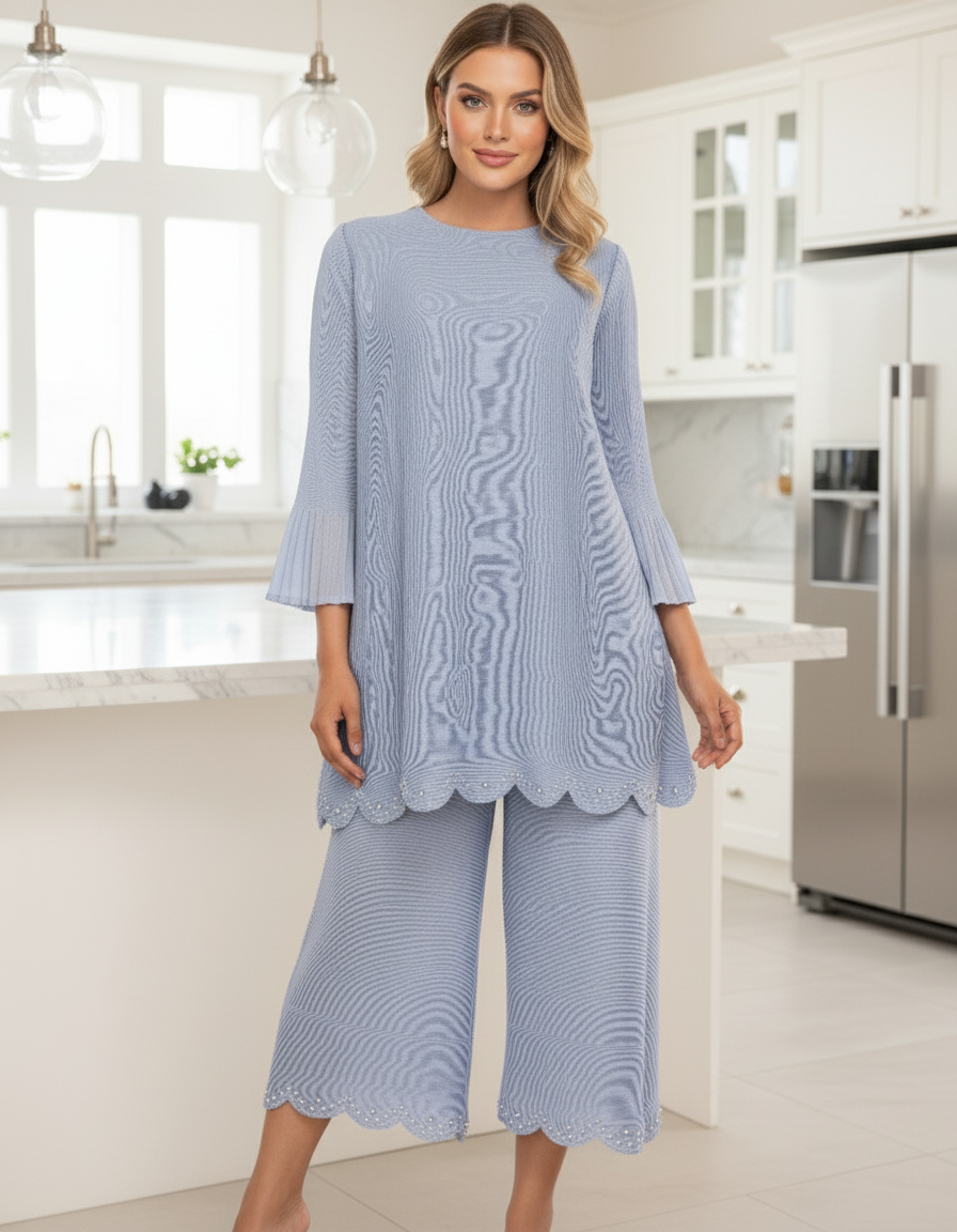 PEARL EMBROIDERED COORD SET - Blue