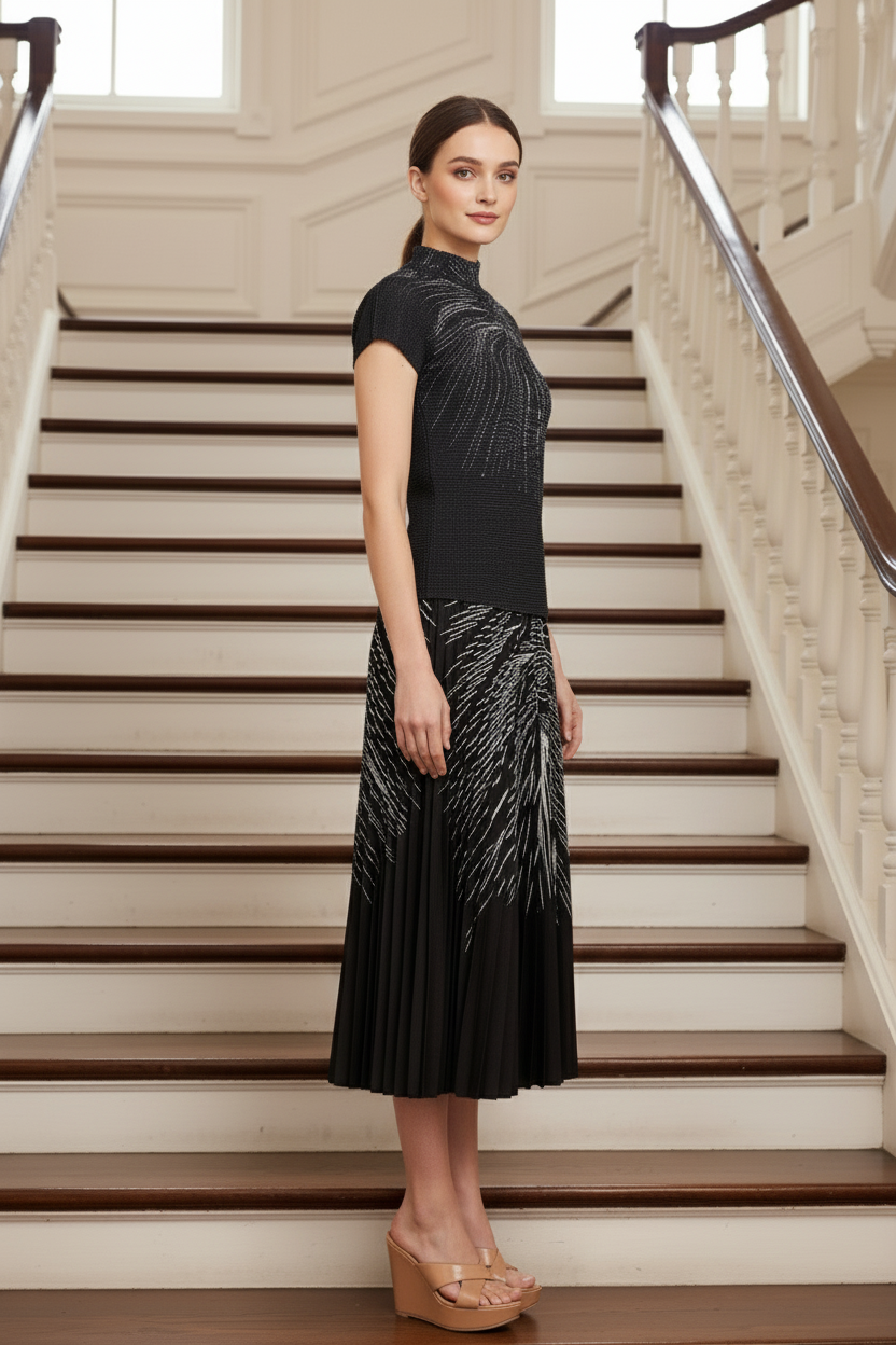 Pleated Set Flapper Dress - Black