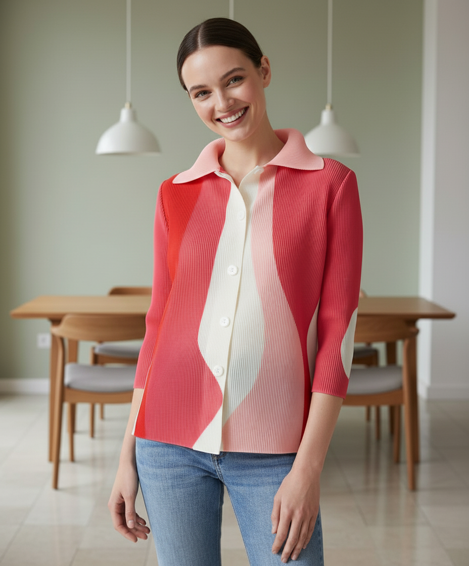 Polyester Edith Color block Printed Shirt