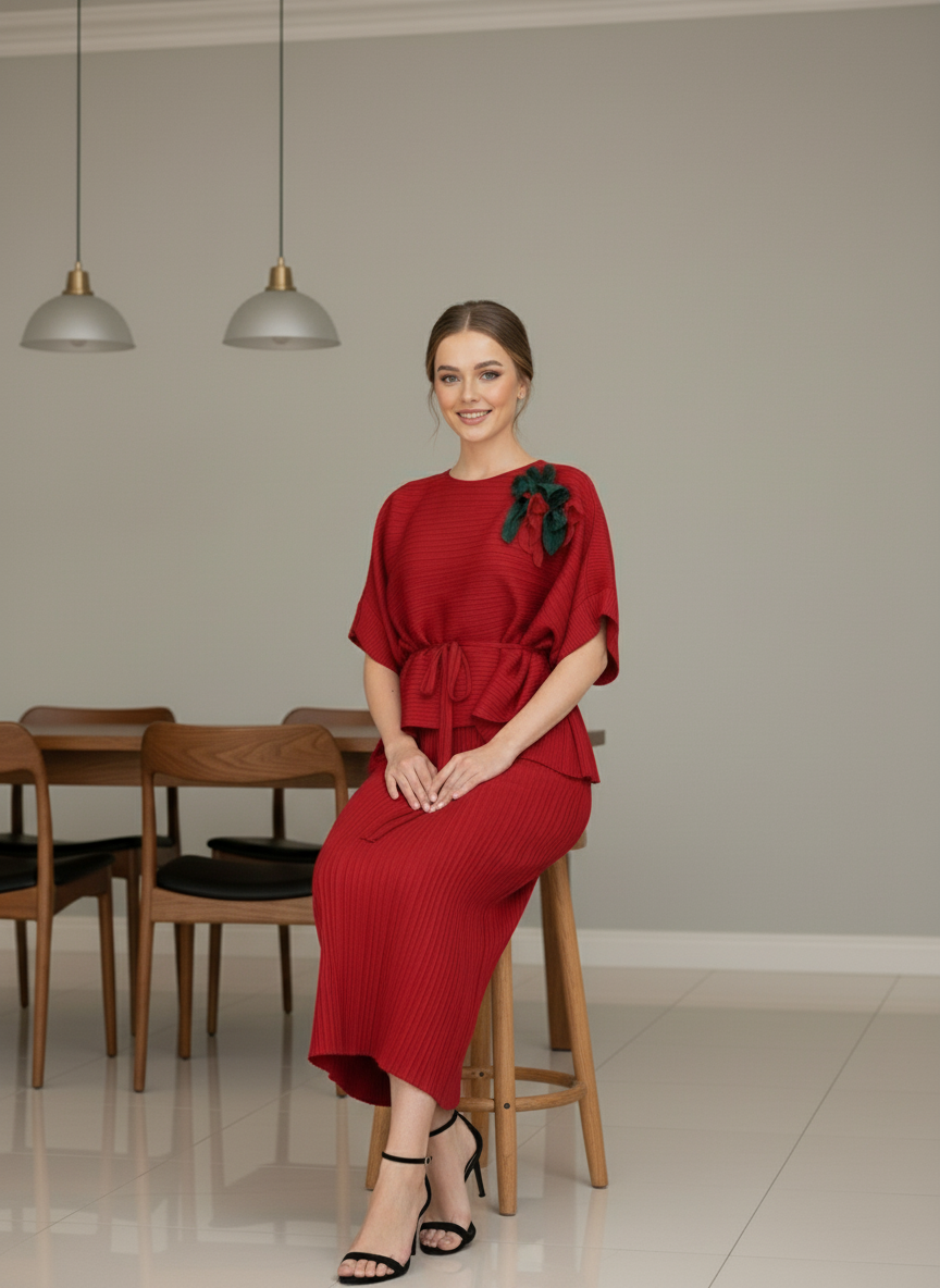 Elegant Two Piece Dress - Red