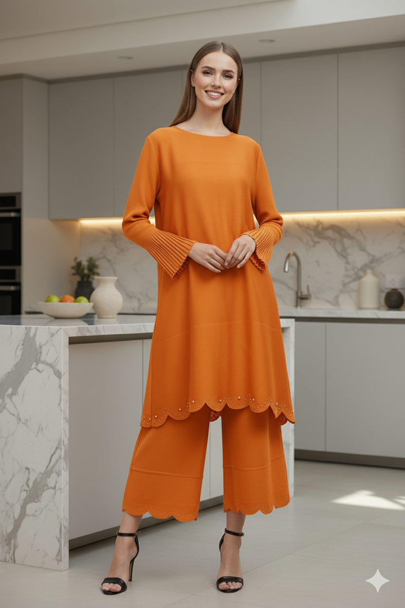 PEARL EMBROIDERED COORD SET - Orange