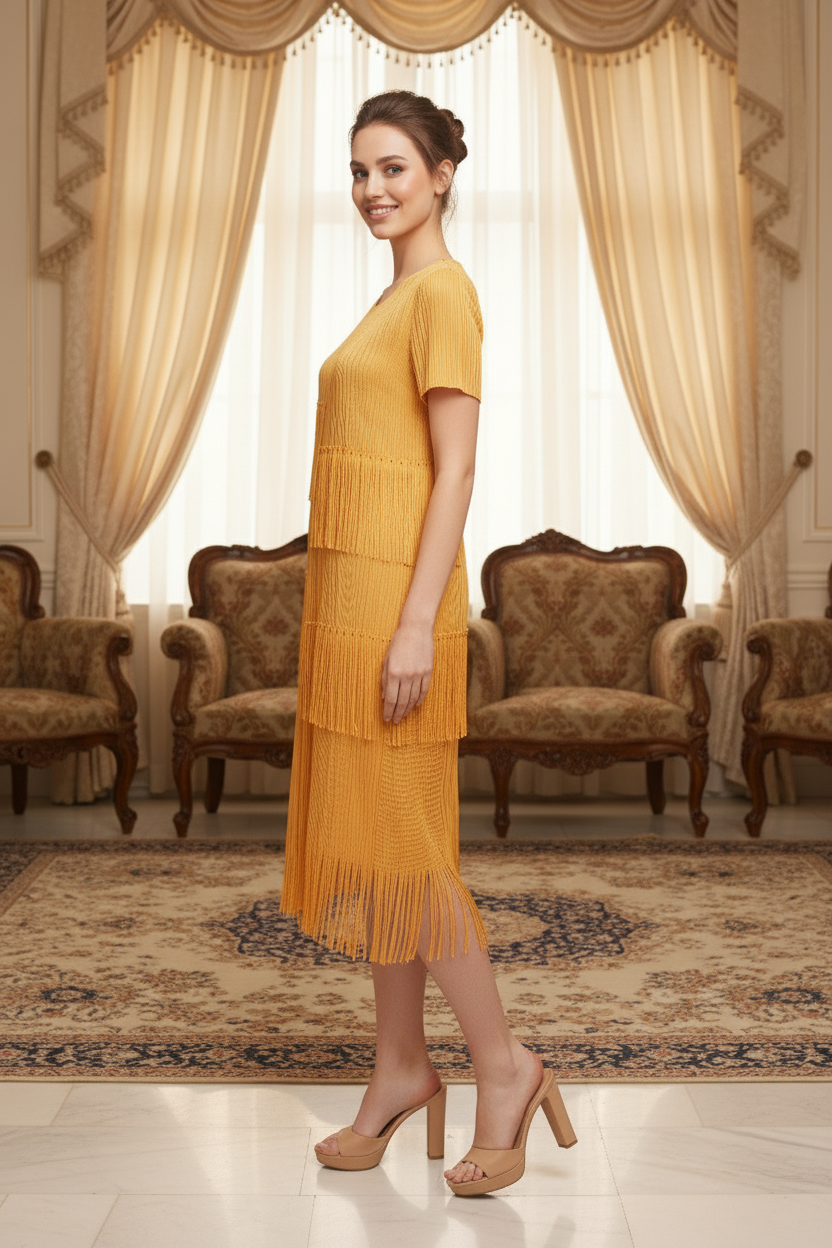 Fringe Party Gown - Yellow