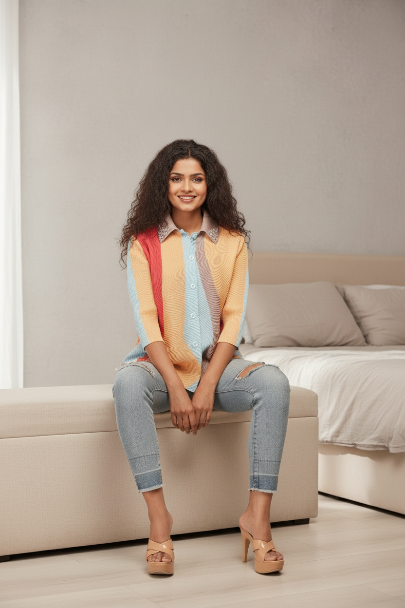 Polyester Edith Color block Printed Shirt