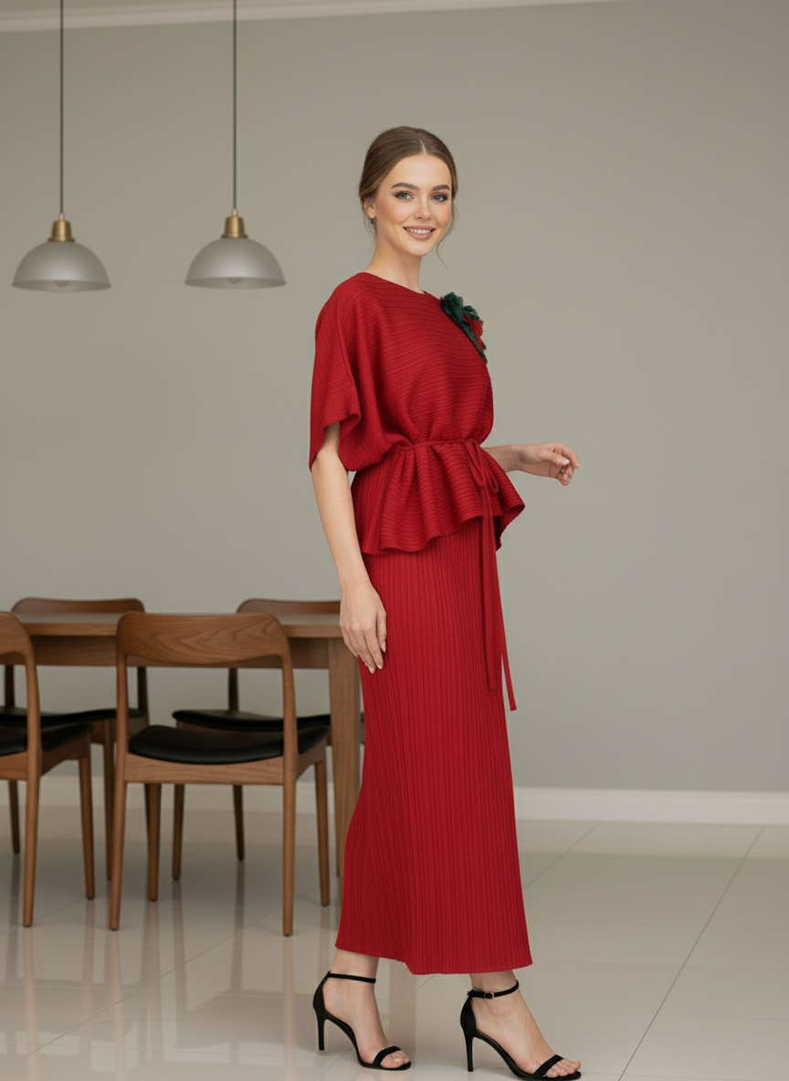 Elegant Two Piece Dress - Red