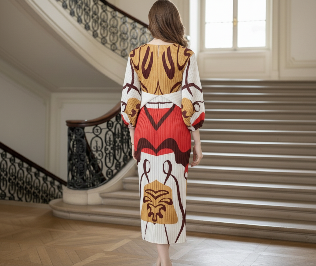 Tangerine Crepe Digital Printed Co-Ord Set - Red