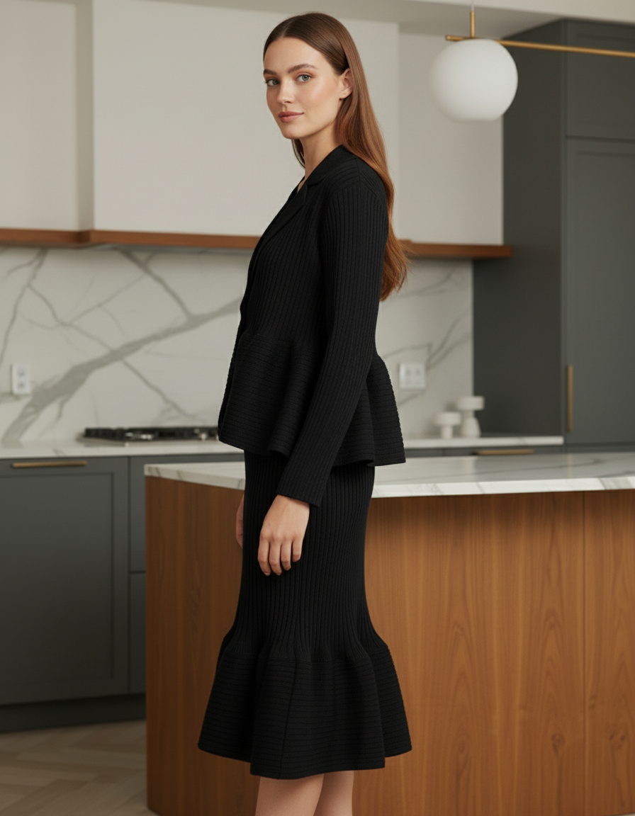 Crew Neck Top Wide Leg Pants - Black