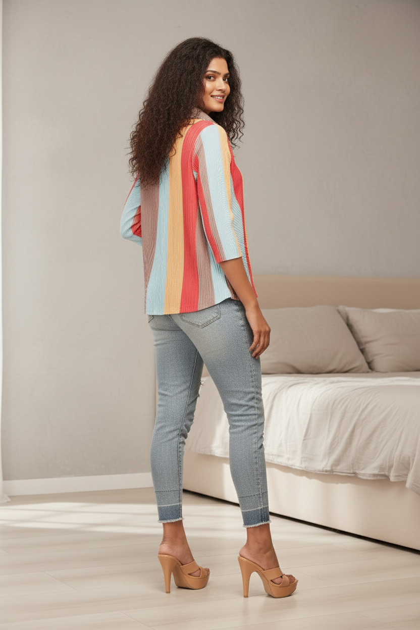 Polyester Edith Color block Printed Shirt