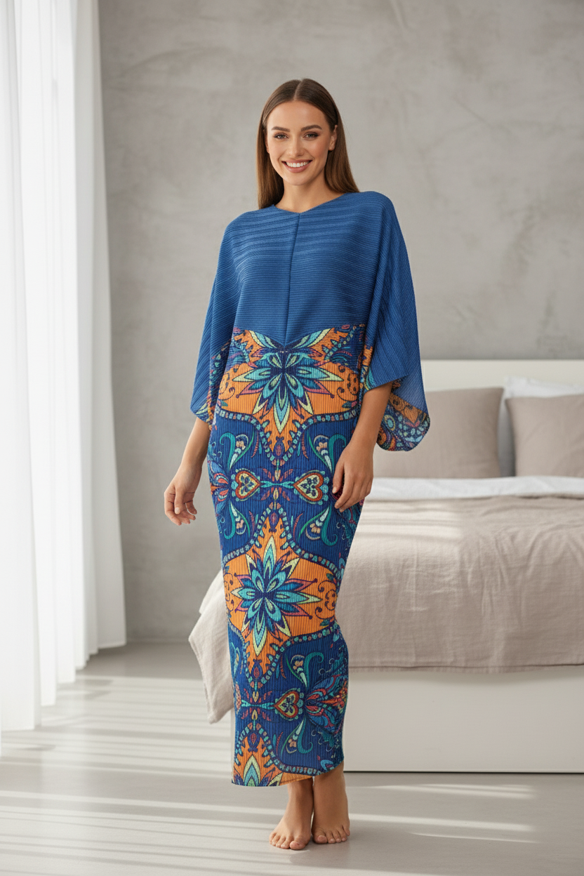 Deep V-Neck and High-Waist Gown - Blue