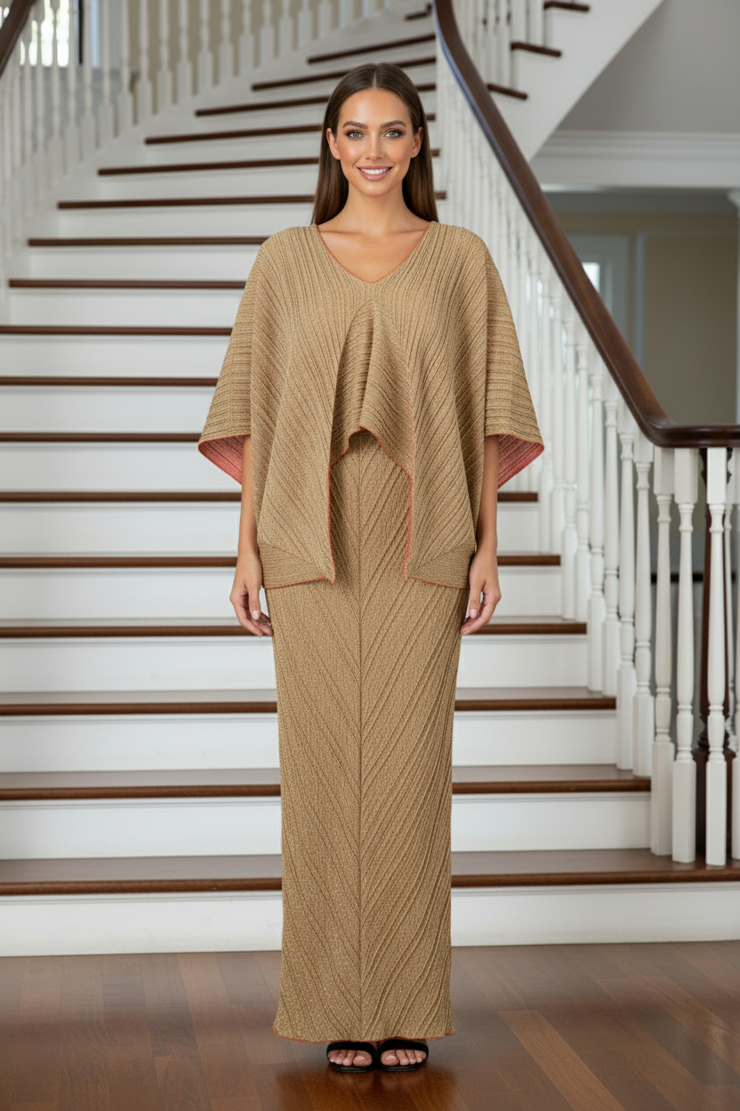 Summer Notched Pleated Dress - Beige