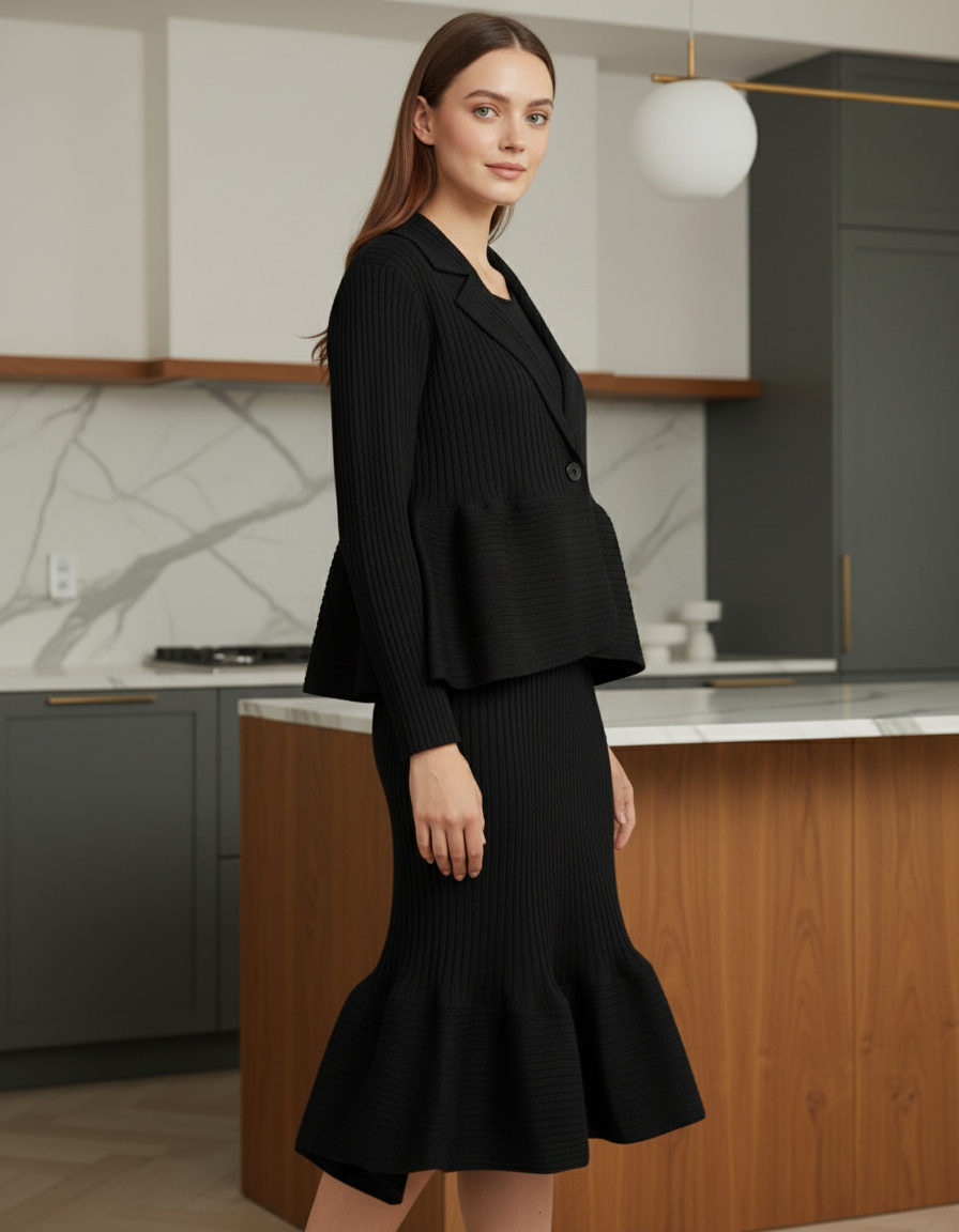 Crew Neck Top Wide Leg Pants - Black