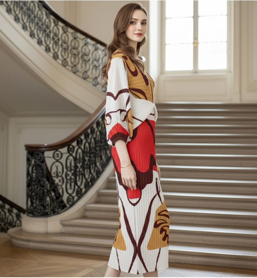 Tangerine Crepe Digital Printed Co-Ord Set - Red