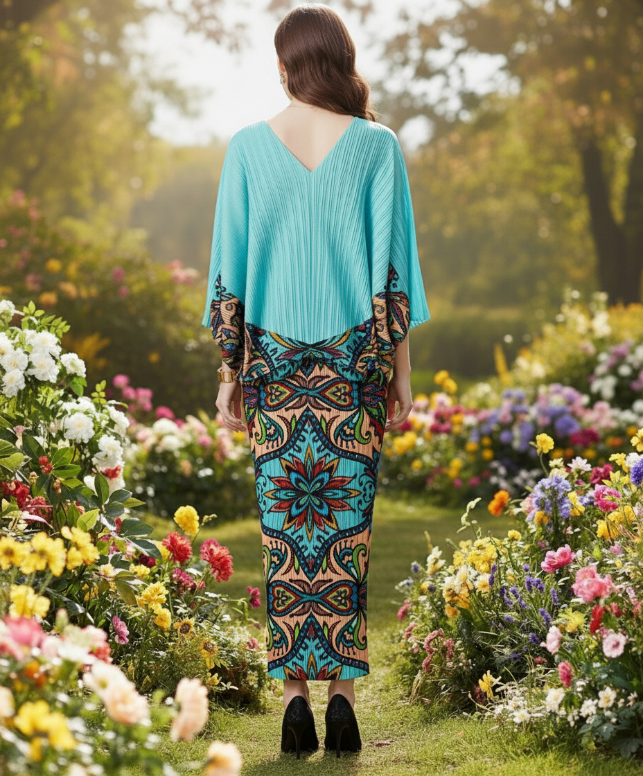 Deep V-Neck and High-Waist Gown - Sky Blue