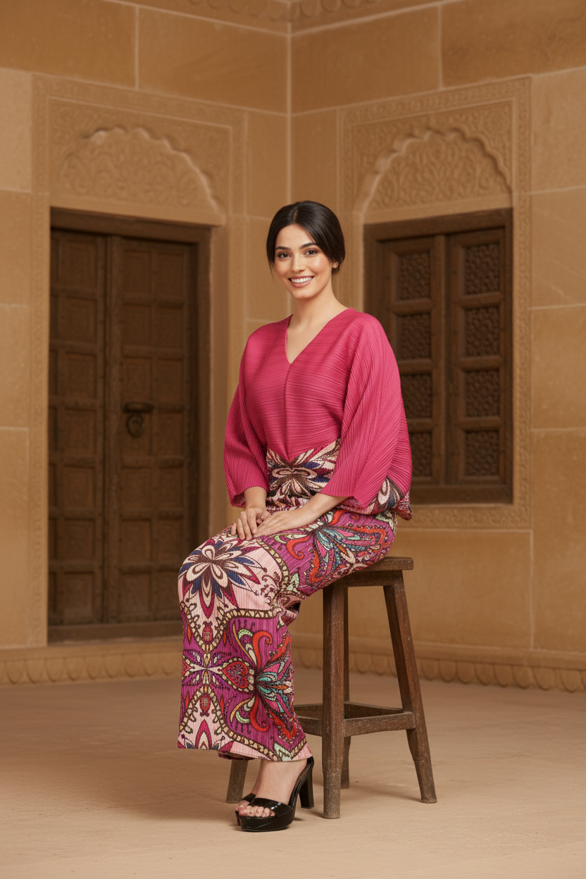 Deep V-Neck and High-Waist Gown - Pink