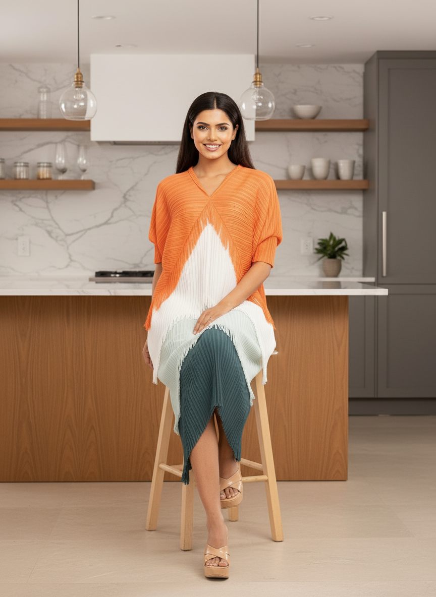 Kimono Fringe Dress - Orange