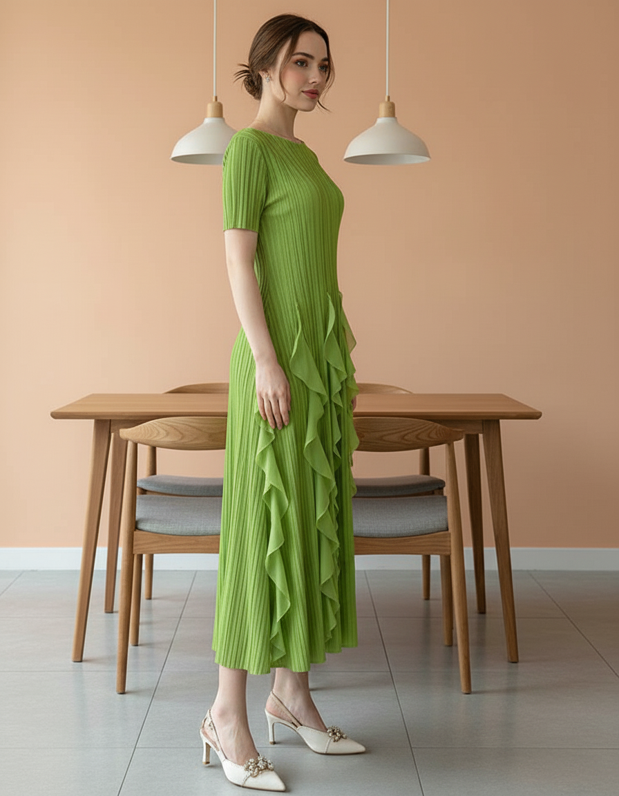 Spring Summer Ruffled Tunic - Green