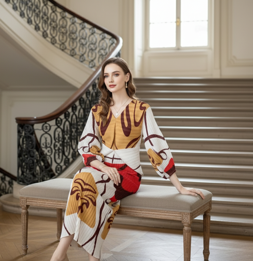 Tangerine Crepe Digital Printed Co-Ord Set - Red