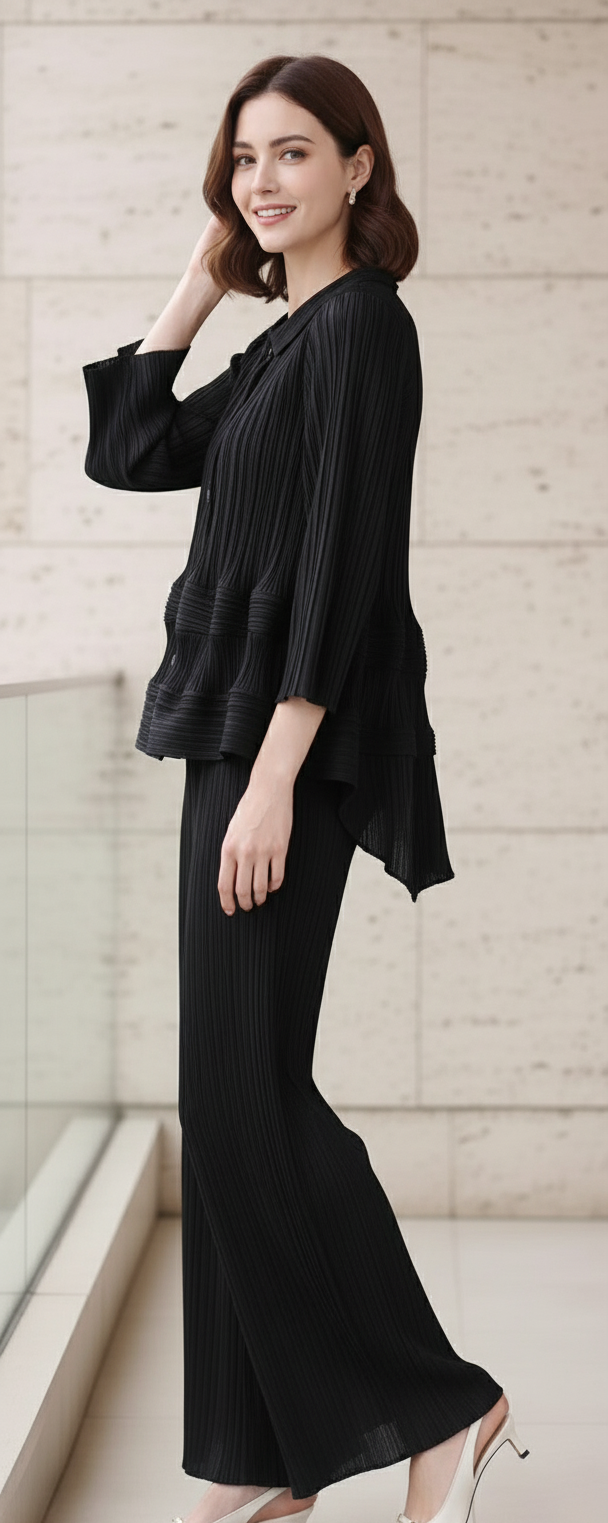 Garnet Polyester Pant Set - Black