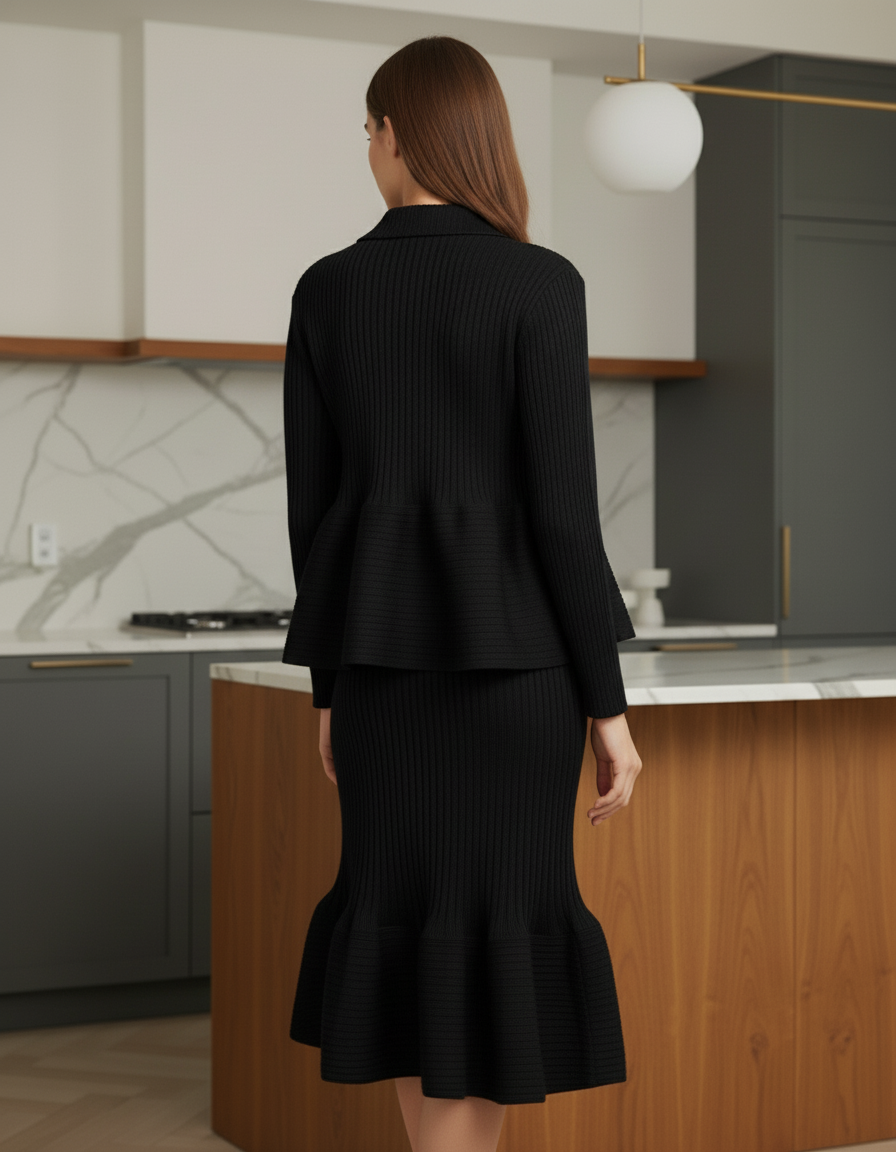 Crew Neck Top Wide Leg Pants - Black