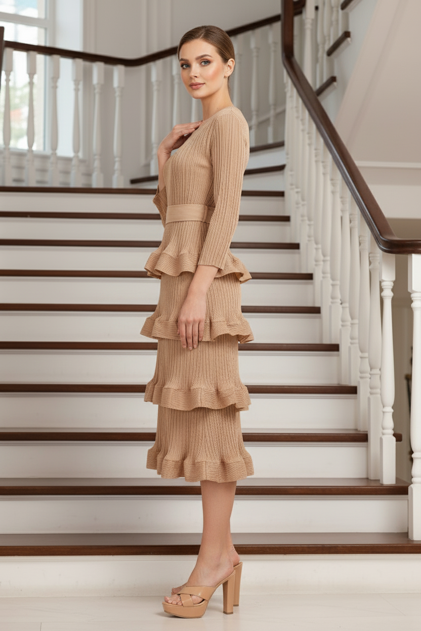 Spring Design Cake Slim Stitching Casual Party - Beige