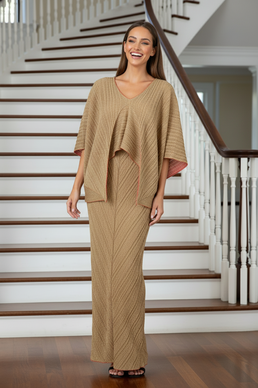 Summer Notched Pleated Dress - Beige