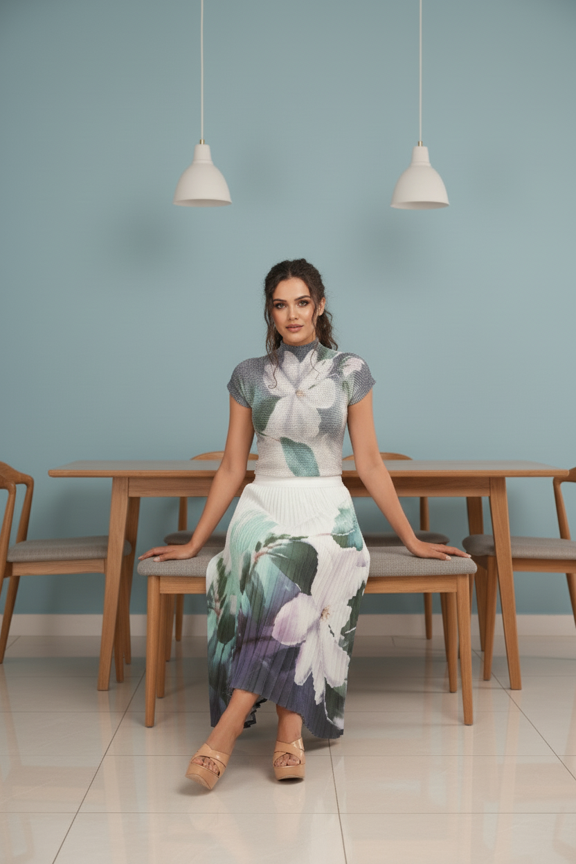 Spring Summer Dress Loose Casual Dress Floral Ink - Green