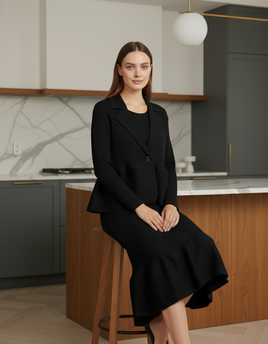 Crew Neck Top Wide Leg Pants - Black